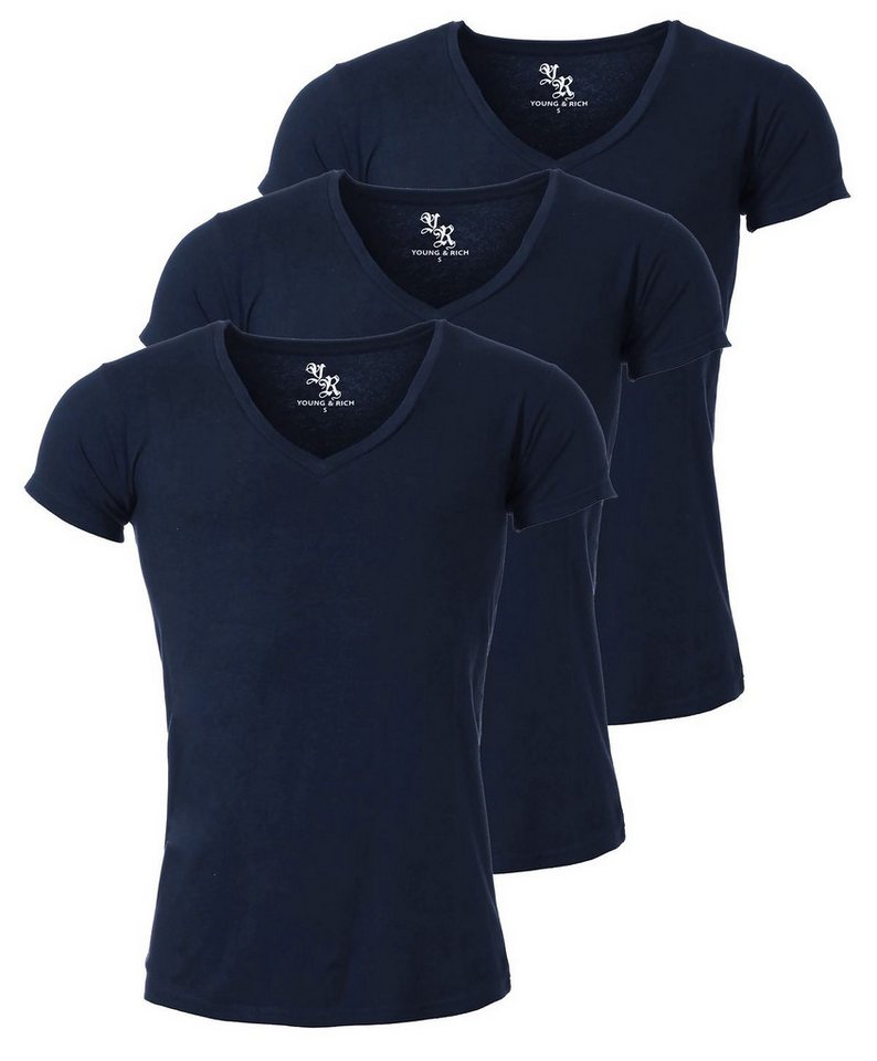 Young & Rich T-Shirt Herren Uni Basic 1315 extra tiefer Ausschnitt 3er Pack (3er-Pack, 3-tlg., 3er-Pack) V-Ausschnitt unifarben kurzarm slim fit von Young & Rich