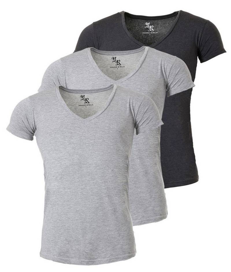 Young & Rich T-Shirt Herren Uni Basic 1315 extra tiefer Ausschnitt 3er Pack (3er-Pack, 3-tlg., 3er-Pack) V-Ausschnitt unifarben kurzarm slim fit von Young & Rich