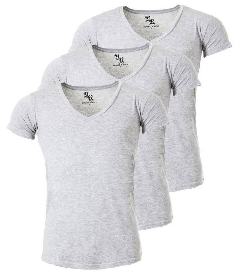 Young & Rich T-Shirt Herren Uni Basic 1315 extra tiefer Ausschnitt 3er Pack (3er-Pack, 3-tlg., 3er-Pack) V-Ausschnitt unifarben kurzarm slim fit von Young & Rich