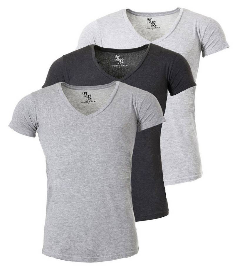 Young & Rich T-Shirt Herren Uni Basic 1315 extra tiefer Ausschnitt 3er Pack (3er-Pack, 3-tlg., 3er-Pack) V-Ausschnitt unifarben kurzarm slim fit von Young & Rich