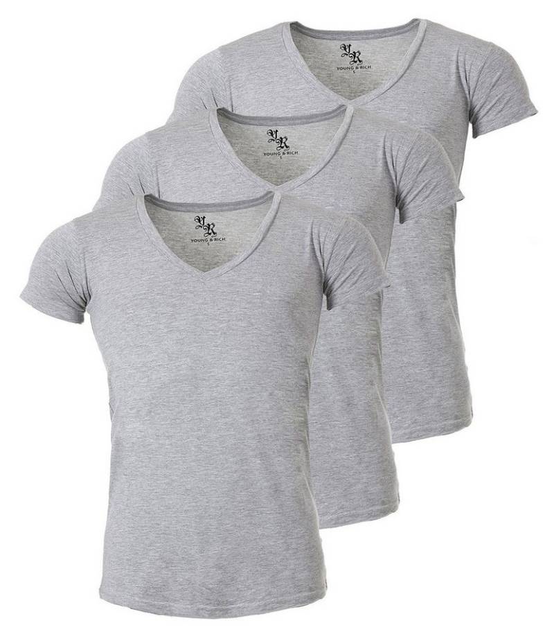 Young & Rich T-Shirt Herren Uni Basic 1315 extra tiefer Ausschnitt 3er Pack (3er-Pack, 3-tlg., 3er-Pack) V-Ausschnitt unifarben kurzarm slim fit von Young & Rich