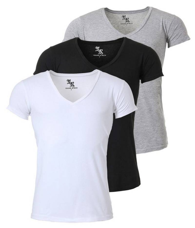 Young & Rich T-Shirt Herren Uni Basic 1315 extra tiefer Ausschnitt 3er Pack (3er-Pack, 3-tlg., 3er-Pack) V-Ausschnitt unifarben kurzarm slim fit von Young & Rich