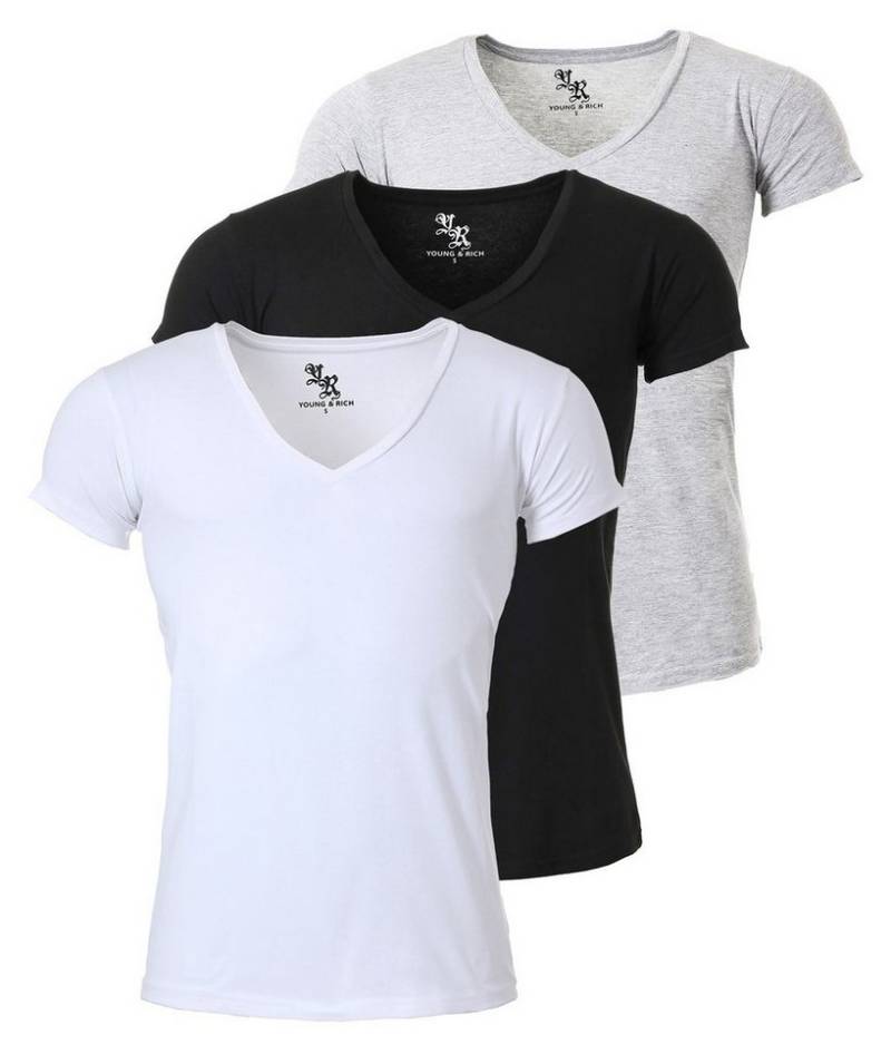 Young & Rich T-Shirt Herren Uni Basic 1315 extra tiefer Ausschnitt 3er Pack (3er-Pack, 3-tlg., 3er-Pack) V-Ausschnitt unifarben kurzarm slim fit von Young & Rich