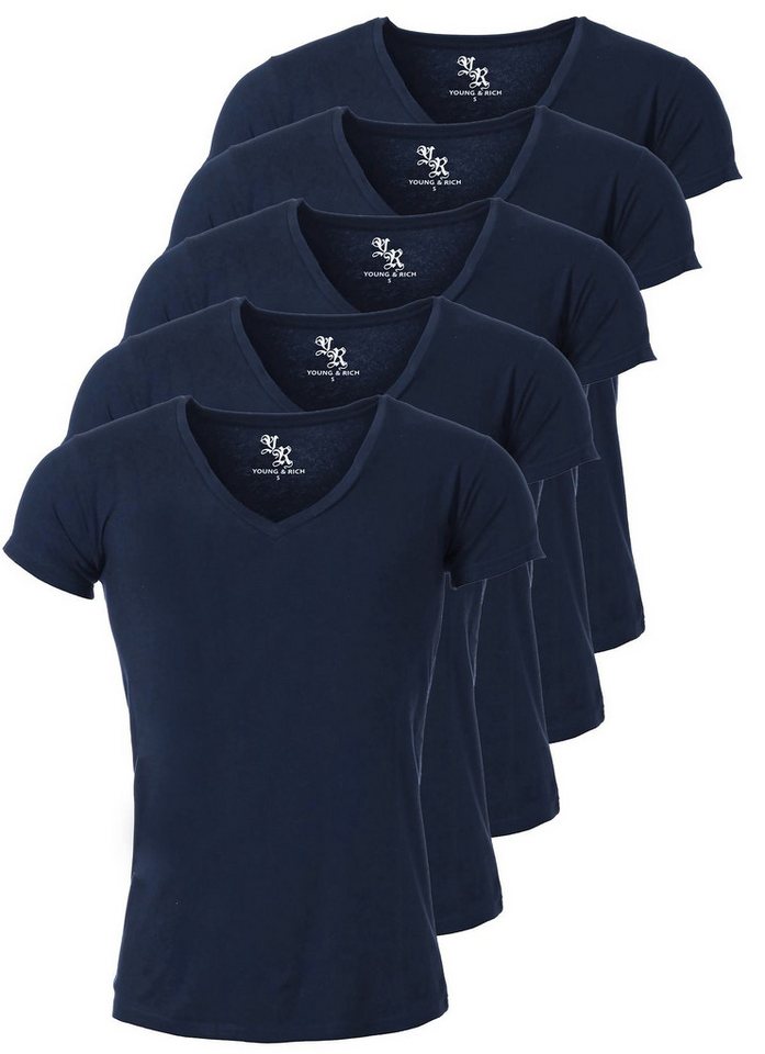 Young & Rich T-Shirt Herren Uni Basic 1315 extra tiefer Ausschnitt 5er Pack (5er-Pack, 5-tlg., 5er-Pack) V-Ausschnitt unifarben kurzarm slim fit von Young & Rich