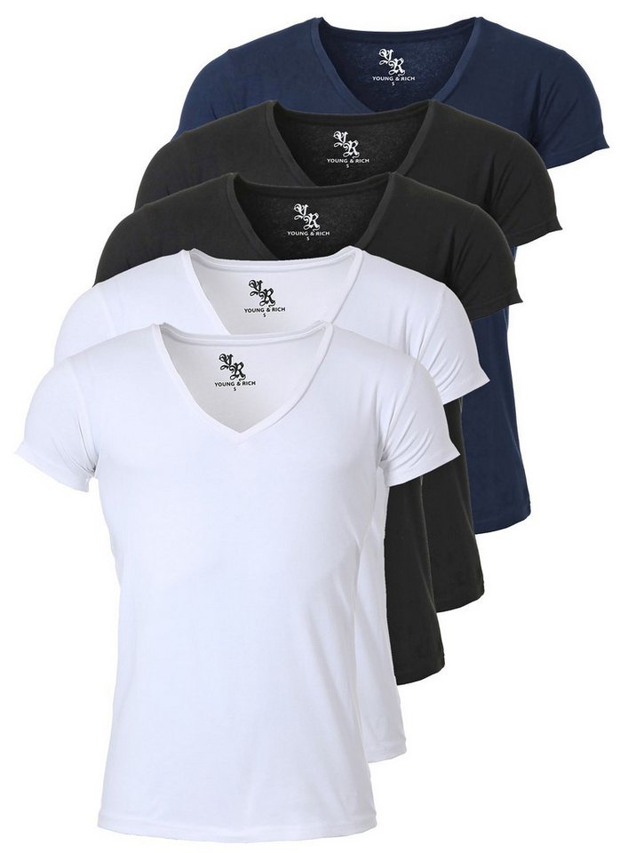 Young & Rich T-Shirt Herren Uni Basic 1315 extra tiefer Ausschnitt 5er Pack (5er-Pack, 5-tlg., 5er-Pack) V-Ausschnitt unifarben kurzarm slim fit von Young & Rich