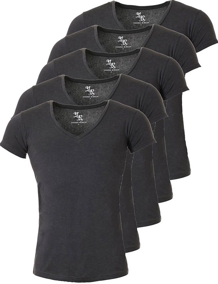 Young & Rich T-Shirt Herren Uni Basic 1315 extra tiefer Ausschnitt 5er Pack (5er-Pack, 5-tlg., 5er-Pack) V-Ausschnitt unifarben kurzarm slim fit von Young & Rich