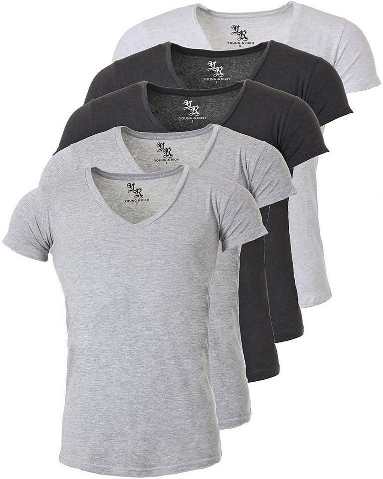 Young & Rich T-Shirt Herren Uni Basic 1315 extra tiefer Ausschnitt 5er Pack (5er-Pack, 5-tlg., 5er-Pack) V-Ausschnitt unifarben kurzarm slim fit von Young & Rich