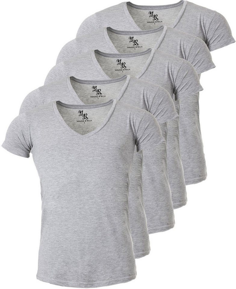 Young & Rich T-Shirt Herren Uni Basic 1315 extra tiefer Ausschnitt 5er Pack (5er-Pack, 5-tlg., 5er-Pack) V-Ausschnitt unifarben kurzarm slim fit von Young & Rich