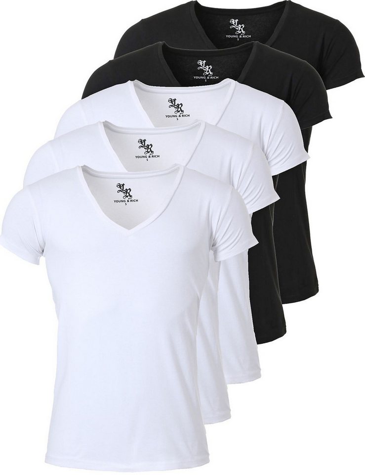 Young & Rich T-Shirt Herren Uni Basic 1315 extra tiefer Ausschnitt 5er Pack (5er-Pack, 5-tlg., 5er-Pack) V-Ausschnitt unifarben kurzarm slim fit von Young & Rich