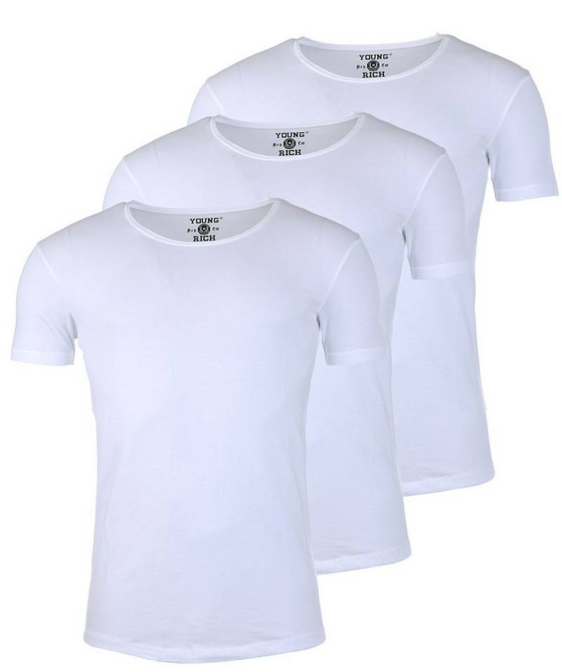 Young & Rich T-Shirt Herren Uni Basic 1702 tief-breit geschnittener Ausschnitt vintage Look (3er-Pack, 3-tlg., 3er-Pack) Rundhalsauschnitt unifarben kurzarm slim fit von Young & Rich
