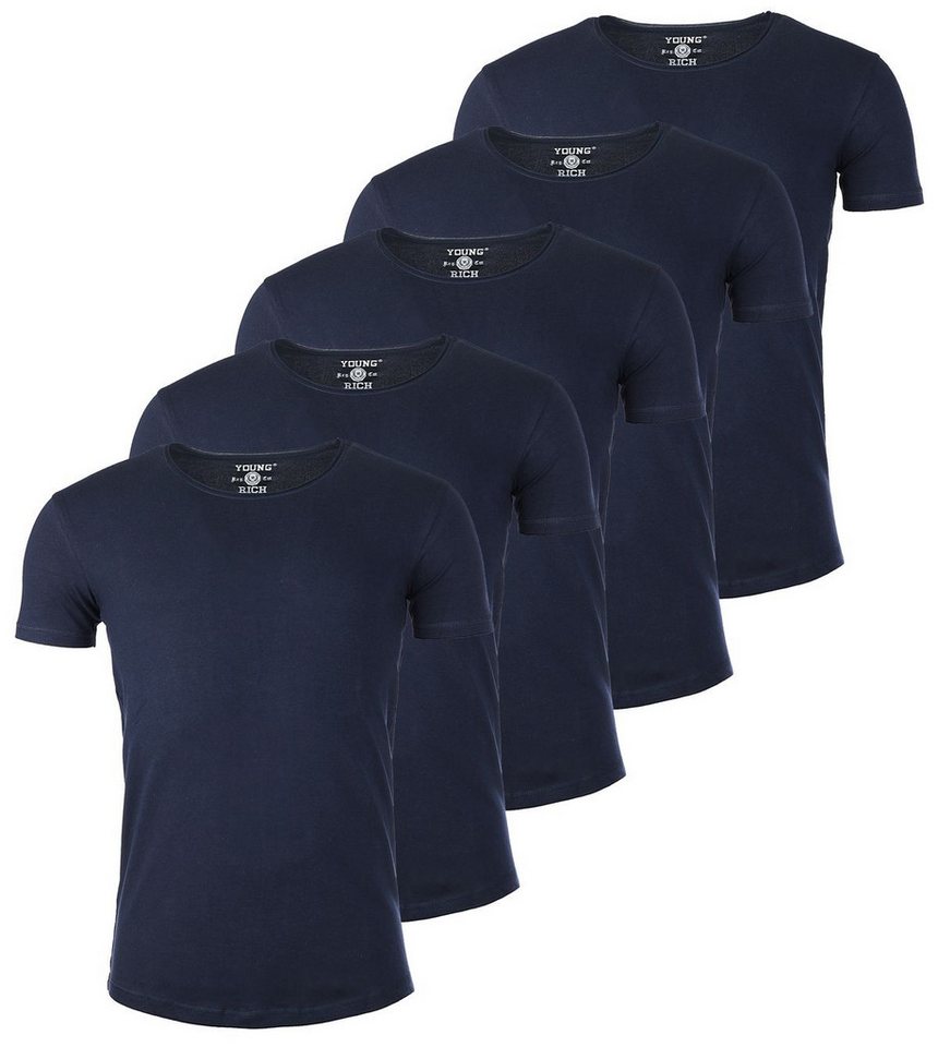 Young & Rich T-Shirt Herren Uni Basic 1702 tief-breit geschnittener Ausschnitt vintage Look (5er-Pack, 5-tlg., 5er-Pack) Rundhalsauschnitt unifarben kurzarm slim fit von Young & Rich