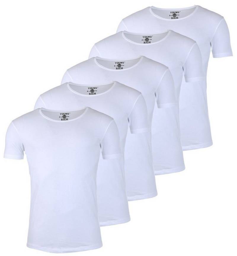 Young & Rich T-Shirt Herren Uni Basic 1702 tief-breit geschnittener Ausschnitt vintage Look (5er-Pack, 5-tlg., 5er-Pack) Rundhalsauschnitt unifarben kurzarm slim fit von Young & Rich