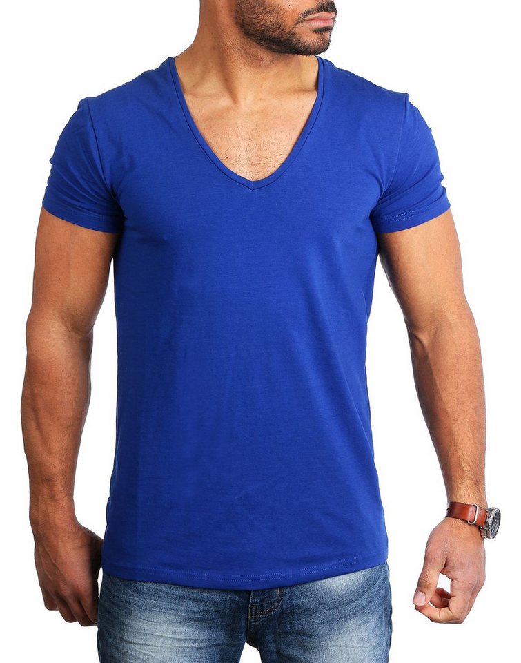 Young & Rich T-Shirt Herren Uni Basic extra tiefer Ausschnitt Unterziehshirt 1315 V-Ausschnitt unifarben kurzarm slim fit von Young & Rich