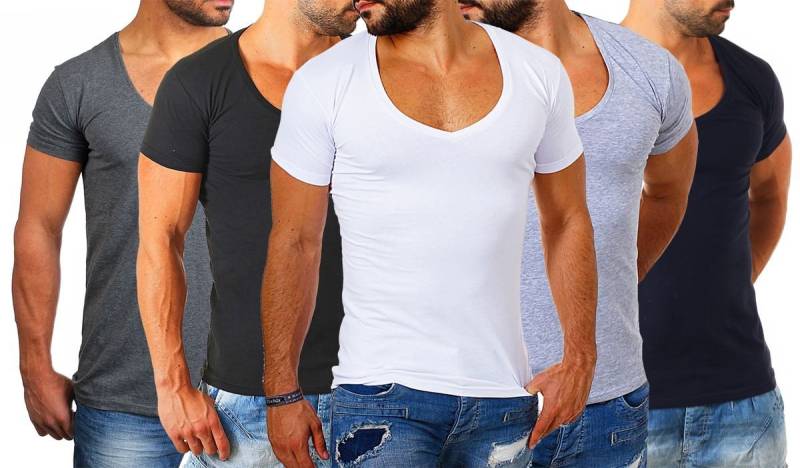 Young & Rich T-Shirt Herren Uni Basic extra tiefer Ausschnitt Unterziehshirt 1315 V-Ausschnitt unifarben kurzarm slim fit von Young & Rich