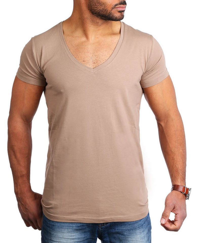 Young & Rich T-Shirt Herren Uni Basic extra tiefer Ausschnitt Unterziehshirt 1315 V-Ausschnitt unifarben kurzarm slim fit von Young & Rich