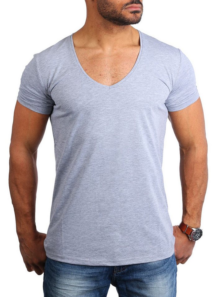 Young & Rich T-Shirt Herren Uni Basic extra tiefer Ausschnitt Unterziehshirt 1315 V-Ausschnitt unifarben kurzarm slim fit von Young & Rich