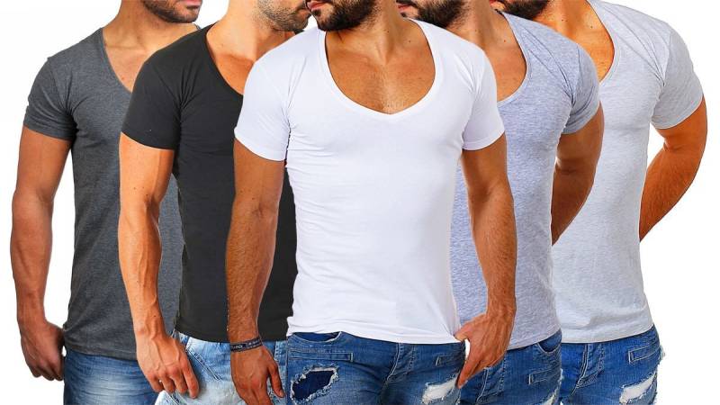 Young & Rich T-Shirt Herren Uni Basic extra tiefer Ausschnitt Unterziehshirt 1315 V-Ausschnitt unifarben kurzarm slim fit von Young & Rich