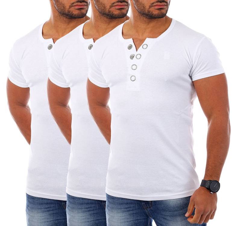 Young & Rich T-Shirt Herren basic fein gerippt mit trendigen extra großen Knöpfen 1872 mit Knopfleiste unifarben kurzarm slim fit von Young & Rich