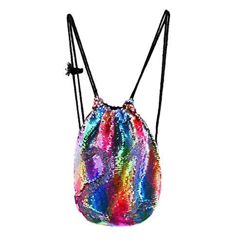 YoungRich Mermaid Pailletten Rucksack Tasche Mode Sporttasche Glitzer Rucksack Pailletten Tasche Tunnelzug für Rucksack Mädchen Bunt von YoungRich