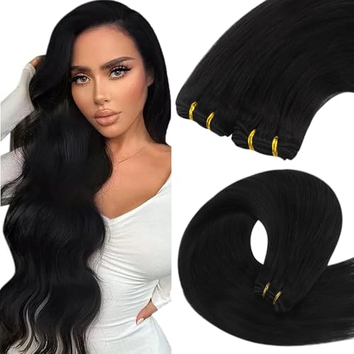 YoungSee 100g Echthaar Tressen Schwarz 60 cm Lang Tressen Echthaar Schwarz Remy Haartressen Echthaar Doppelt Tressen Weave Extensions Echthaar Tressen Extensions Echthaar Schwarz fur Damen #1 von YoungSee