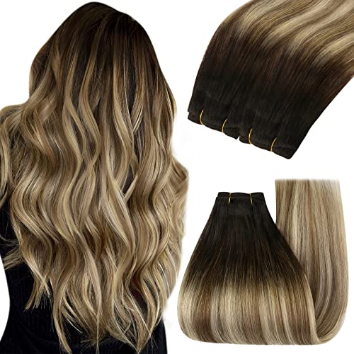 YoungSee 100g Tressen Echthaar Balayage 40 cm Echthaar Tressen zum Einnahen Braun Balayage Blond Weave Extensions Echthaar Weft Hair Extensions Weaving Hair Extensions Remy fur Damen #2/6/24 von YoungSee
