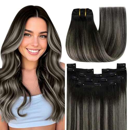 YoungSee 150g Clip in Extensions Echthaar Ombre 50 CM Echthaar Extensions Clip Schwarz Silber Echthaar Clip in Extensions Invisible Clips Haarextension Dickes Clip in Haare fur Damen #1B/S/1B YoungSee 150g Clip in Extensions Echthaar Ombre 50 CM Echthaar Extensions Clip Schwarz Silber Echthaar Clip in Extensions Invisible Clips Haarextension Dickes Clip in Haare fur Damen #1B/S/1B von YoungSee