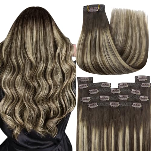 YoungSee 150g Echthaar Extensions Clip Ombre 55 cm Braun Ombre Blond - Invisible Clip in Dickes Haare Glatt für Damen #4/18/4 YoungSee 150g Echthaar Extensions Clip Ombre 55 cm Braun Ombre Blond - Invisible Clip in Dickes Haare Glatt für Damen #4/18/4 von YoungSee