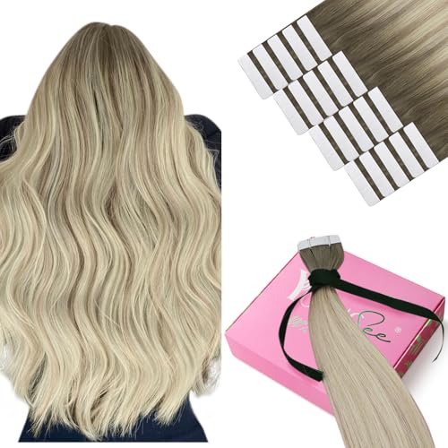 YoungSee 40cm Echthaar Extensions Tape Ombre Tape in Extensions Echthaar Blond Ombre Platinblond Invisible Tape Extensions Echthaar Remy Hair Extensions Tape in Echthaar fur Damen 50g #SUN von YoungSee