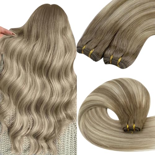 YoungSee 60 cm Extensions Echthaar Tressen Ombre Tressen Echthaar Hellbraun Ombre Blond Haartressen Balayage Remy Weft Hair Extensions Echthaar Tressen Extensions Echthaar fur Damen #8/60/8 von YoungSee