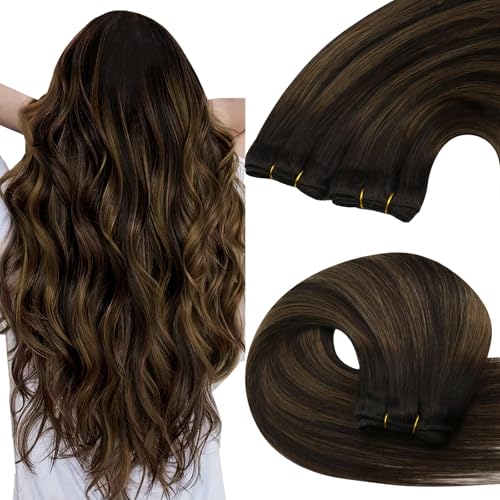 YoungSee 60 cm Tressen Echthaar Ombre Echthaar Tressen zum Einnahen Braun Ombre Haartressen Echthaar Tressen Extensions Echthaar Lang Weft Hair Extensions Echthaar Remy Haare fur Damen 100g #2/2/6 von YoungSee
