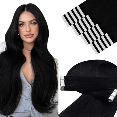YoungSee 65 cm Tape Extensions Echthaar Schwarz Invisible Tape in Extensions Schwarz Remy Echthaar Extensions Tape Seamless Tape in Hair Extensions Echthaar Remy Haare fur Damen 50g #1 von YoungSee