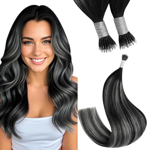YoungSee Echthaar Extensions Nanoring Schwarz Balayage 60 cm Nanoring Extensions Echthaar Schwarz mit Silber Nano Bondings Haarextension Lang Haarverlangerung Nano Remy Haar Fur Damen 50g #1B/S/1B YoungSee Echthaar Extensions Nanoring Schwarz Balayage 60 cm Nanoring Extensions Echthaar Schwarz mit Silber Nano Bondings Haarextension Lang Haarverlangerung Nano Remy Haar Fur Damen 50g #1B/S/1B von YoungSee
