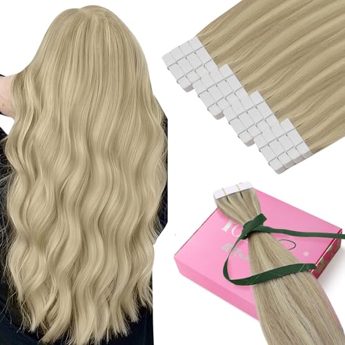 YoungSee Echthaar Extensions Tape Blond 45cm Tape Extensions Echthaar Goldblond Strahnchen Blond Tape in Extensions Seamless Tape Extensions Remy Haarverlangerung Tape fur Damen 50g 20pcs #16/22 YoungSee Echthaar Extensions Tape Blond 45cm Tape Extensions Echthaar Goldblond Strahnchen Blond Tape in Extensions Seamless Tape Extensions Remy Haarverlangerung Tape fur Damen 50g 20pcs #16/22 von YoungSee