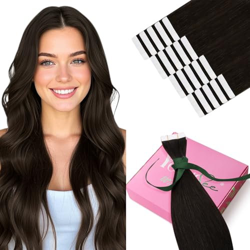 YoungSee Echthaar Extensions Tape Braun 45cm Tape in Extensions Echthaar Dunkelbraun Invisible Tapes Extensions Echthaar Glatt Remy Hair Extensions Tape-in Remy fur Damen 50g #2 von YoungSee