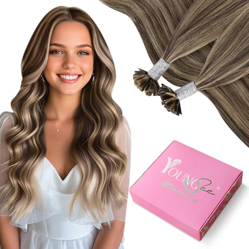 YoungSee Extensions Echthaar Bondings Braun 40 cm Bonding Extensions Echthaar Keartin U Tip Bondings Hot Fusion Bonding Extension K Tip Haarextension Remy Haare 50g fur Damen #P4/27 von YoungSee