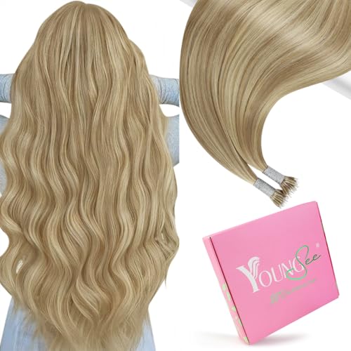 YoungSee Nanoring Extensions Echthaar Aschblond Nanoring Extensions Echthaar 35cm Nano Bondings Extension Aschblond mit Blond Nano Ring Haare 1g/s Nano-Beads Haarverlängerung 50g für Frauen #18/613 von YoungSee
