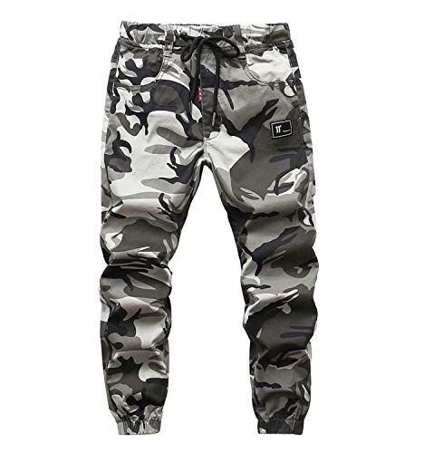 YoungSoul Hosen für Jungen Jogginghose Camouflage Kinder Jungs Cargohose mit Gummizug Grau(Regular Fit) Größe 140/128-134 von YoungSoul