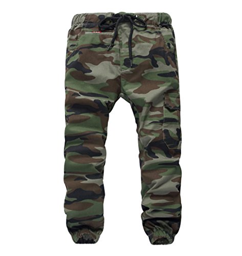 YoungSoul Hosen für Jungen Jogginghose Camouflage Kinder Jungs Cargohose mit Gummizug Armeegrün(Loose Fit) Größe 160/158-164 von YoungSoul