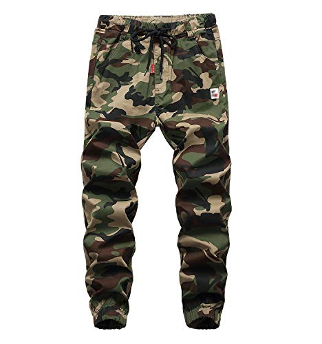 YoungSoul Hosen für Jungen Jogginghose Camouflage Kinder Jungs Cargohose mit Gummizug Grün(Regular Fit) Größe 130/116-122 von YoungSoul