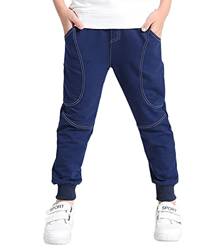 YOUNGSOUL Jungen Jogginghose Kinder Hosen Baumwolle Freizeithose Sweathosen Sporthose Lang Marine Herstellergröße 160/ DE Größe: 158 von YOUNGSOUL