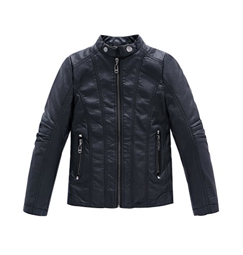 YOUNGSOUL Jungen Bikerjacke aus Kunstleder Frühjahr & Herbst Kinder Kragen Motorrad Lederimitat Mantel Gesteppt Schwarz DE: 116 (Herstellergröße 120) von YOUNGSOUL