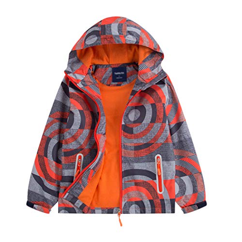 YOUNGSOUL Jungen Gefütterte Regenjacke Gemusterte Wasserdicht Winddicht Windjacke Regenmantel mit Kapuze Orange DE: 104-110 (Herstellergröße 110) von YOUNGSOUL