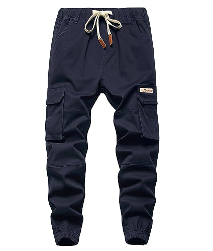 YOUNGSOUL Jungen Cargohose Kinder Stretch Cargo Hose Jogginghose Freizeithose mit Gummizug Dunkelblau DE: 128-134 (Herstellergröße 130) von YOUNGSOUL