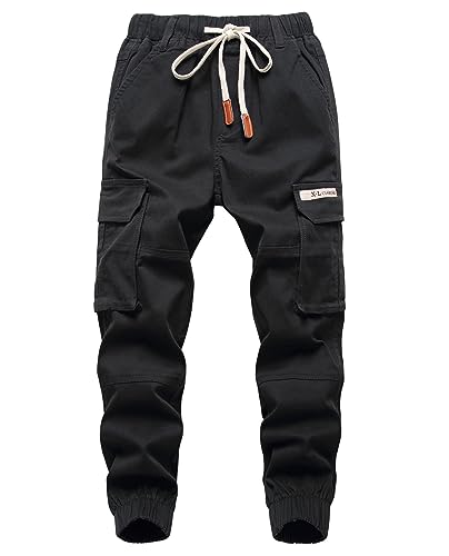 YOUNGSOUL Jungen Cargohose Kinder Stretch Cargo Hose Jogginghose Freizeithose mit Gummizug Schwarz DE: 164-170 (Herstellergröße 170) von YOUNGSOUL