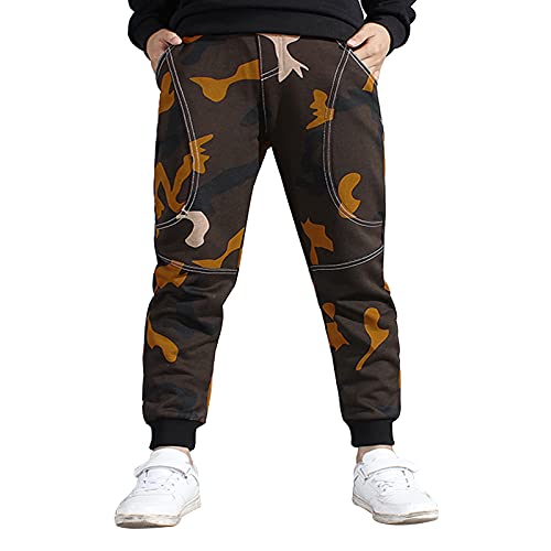 YOUNGSOUL Jungen Jogginghose Camouflage Kinder Hosen Baumwolle Freizeithose Sweathosen Sporthose Lang Braun Größe 150/146 von YOUNGSOUL