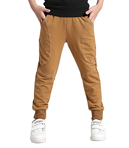 YOUNGSOUL Jungen Jogginghose Kinder Hosen Baumwolle Freizeithose Sweathosen Sporthose Lang Braun Herstellergröße 120/ DE Größe: 116 von YOUNGSOUL