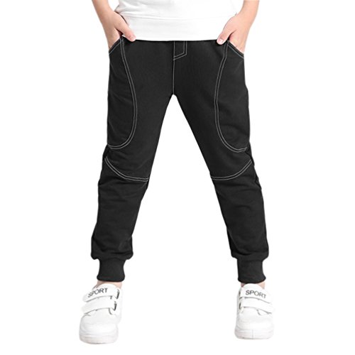 YOUNGSOUL Jungen Jogginghose Kinder Hosen Baumwolle Freizeithose Sweathosen Sporthose Lang Schwarz Herstellergröße 130/ DE Größe: 128 von YOUNGSOUL