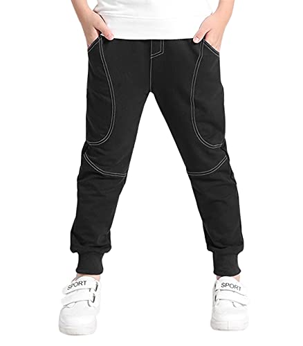 YOUNGSOUL Jungen Jogginghose Kinder Hosen Baumwolle Freizeithose Sweathosen Sporthose Lang Schwarz Herstellergröße 150/ DE Größe: 146 von YOUNGSOUL