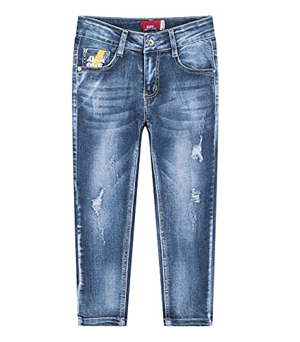 YOUNGSOUL Jungen Zerrissene Jeans Stretch Denim Hose Kinder Skinny Jeanshosen mit Verstellbarem Bund Blau 110-116/Größe 6Y von YOUNGSOUL