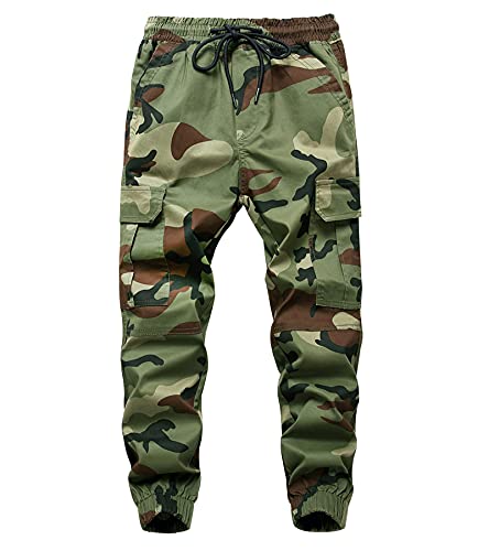 YOUNGSOUL Kinder Cargohose Jungen Jogginghose Camouflage Jogger Hose mit Gummizug Jungle Camo DE:128-134 (Herstellergröße 130) von YOUNGSOUL